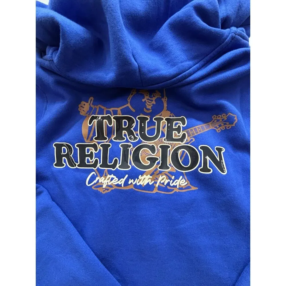 NWT True Religion Contrast Logo Full Zip Hoodie Pacific Royal Blue Men M $124